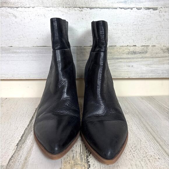 Franco Sarto Women’s 7.5 Black Leather Ankle Boots Block Heel Pointed Toe zip - Picture 3 of 7